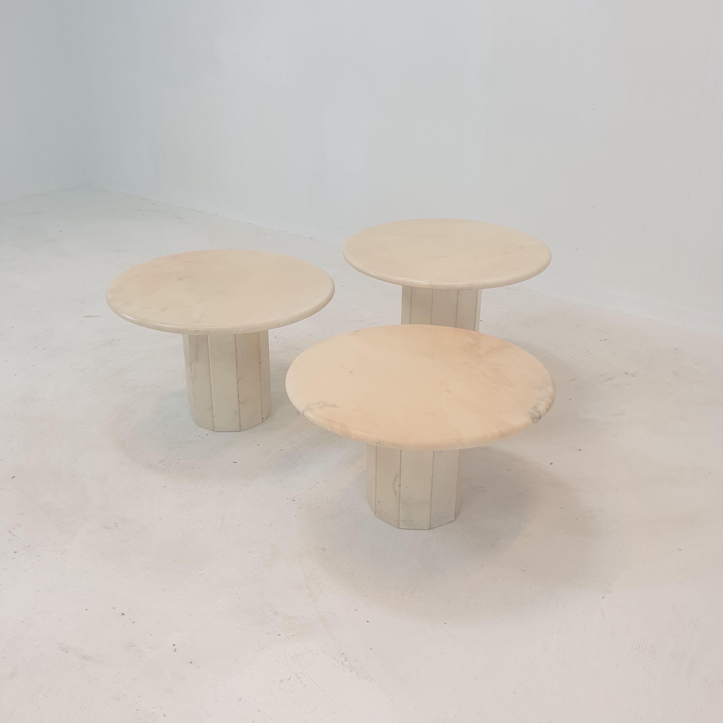 Set of 3 Italian Marble Side Tables, 1970s