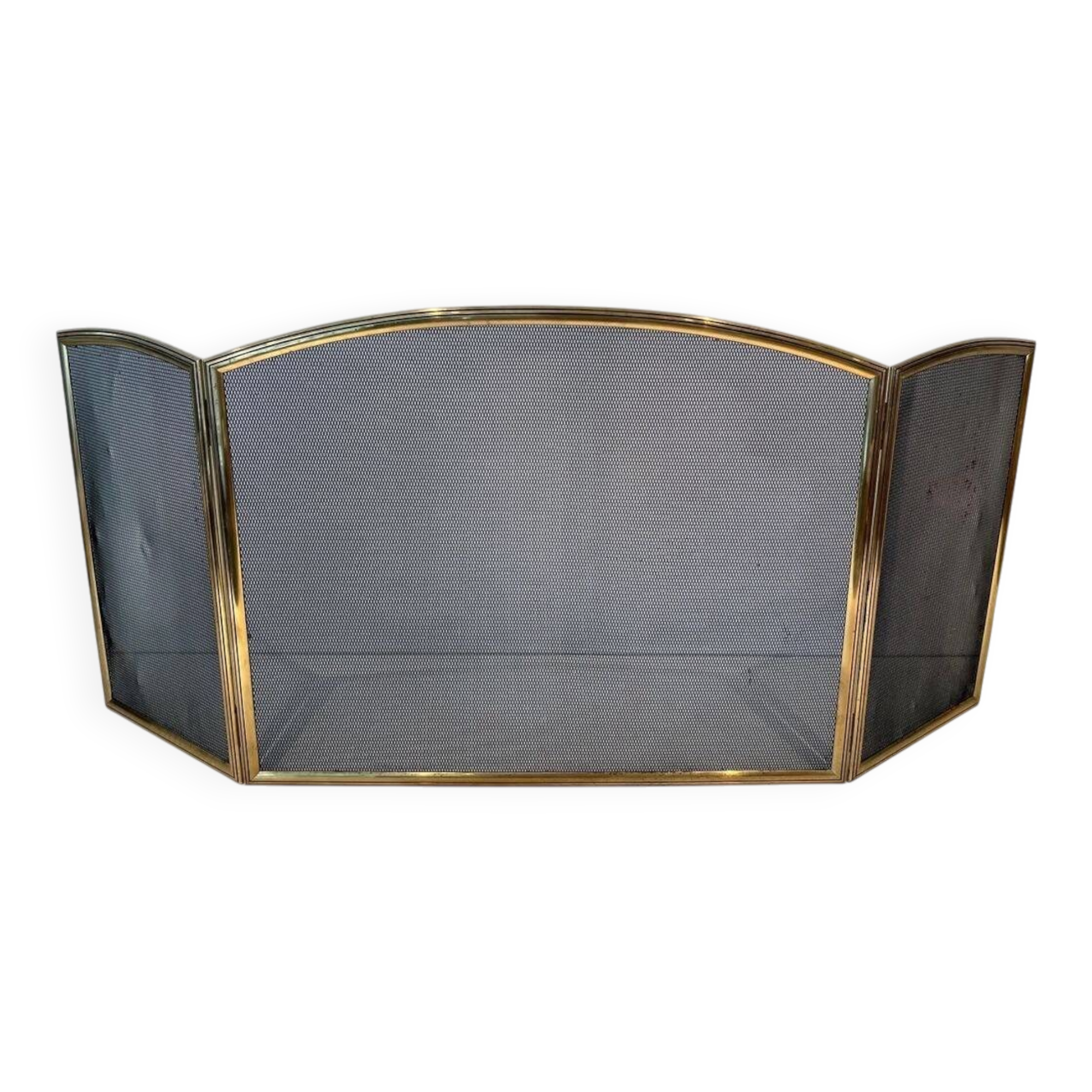 Three-Panel Neoclassical Fire Screen with Wire Mesh and Brass Frame