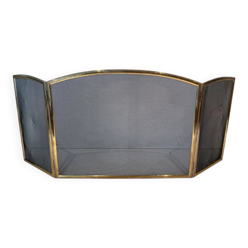 Three-Panel Neoclassical Fire Screen with Wire Mesh and Brass Frame