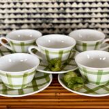 5 cups and saucers vichy 1950