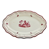 Old oblong oval dish 41.5 x 27 Gien model landscape pink 1938/1960