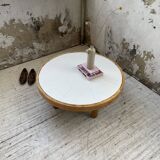 Round coffee table white ceramic and wood