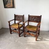 Paire de fauteuils style espagnol bois sculpté 1900