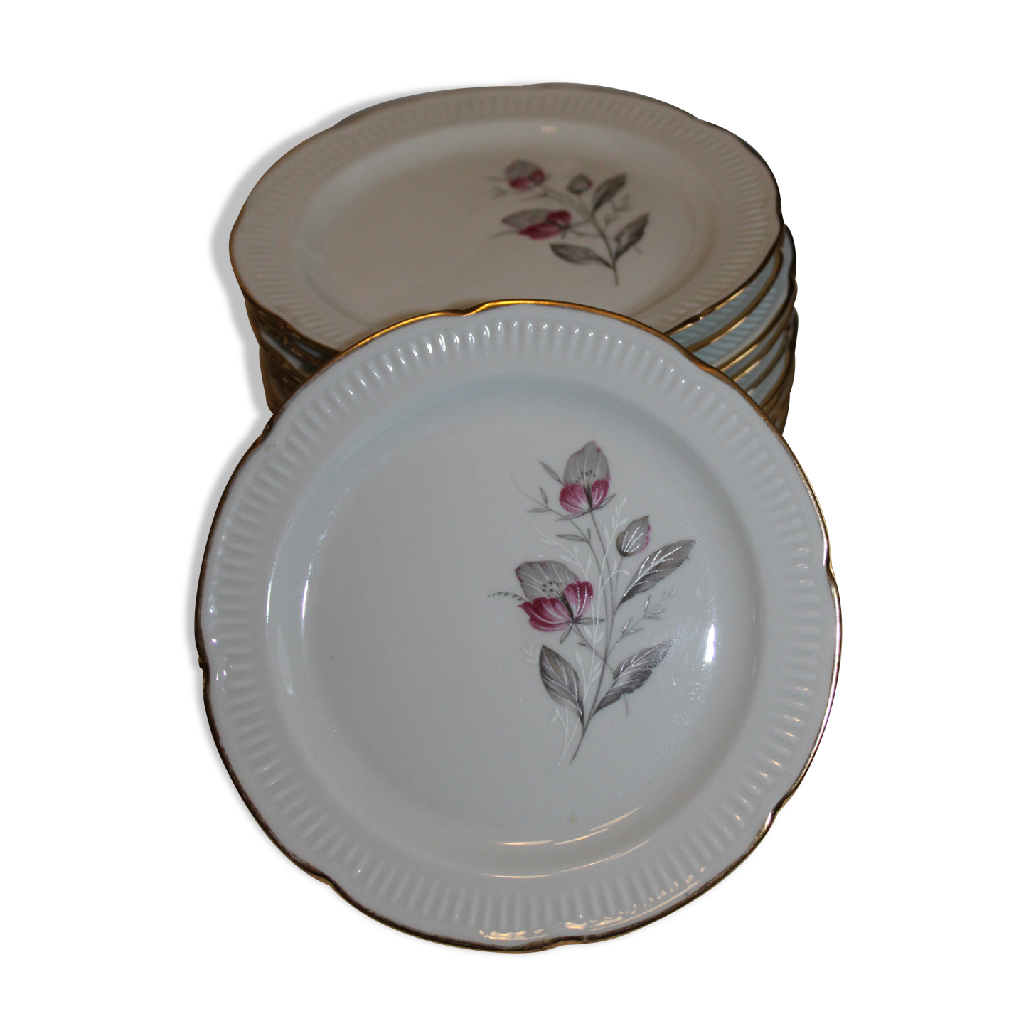 Lot of 13 Plates at Dessert Porcelaine Vierzon C.G.