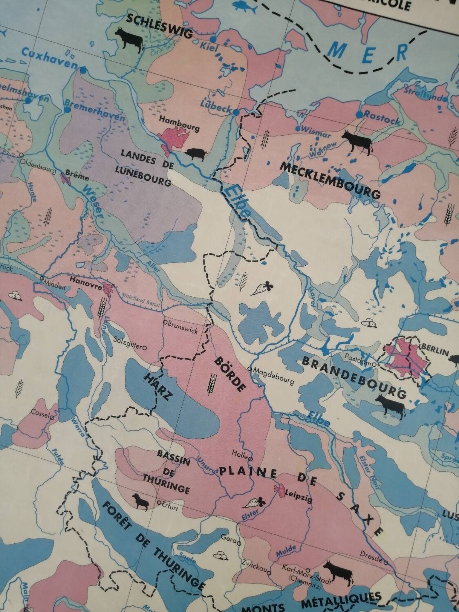 Old MDI map Germany Agricultural and vintage population