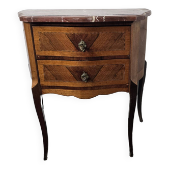 Curved chest of drawers in Louis XV style marquetry