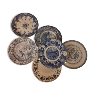 Set of 6 vintage indigo blue plates