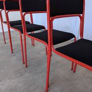 Set of 4 1970s Red & Black Metal Chair: Space Age Stackable Dining Chair