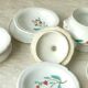 Tableware set in earthenware with floral decoration.
