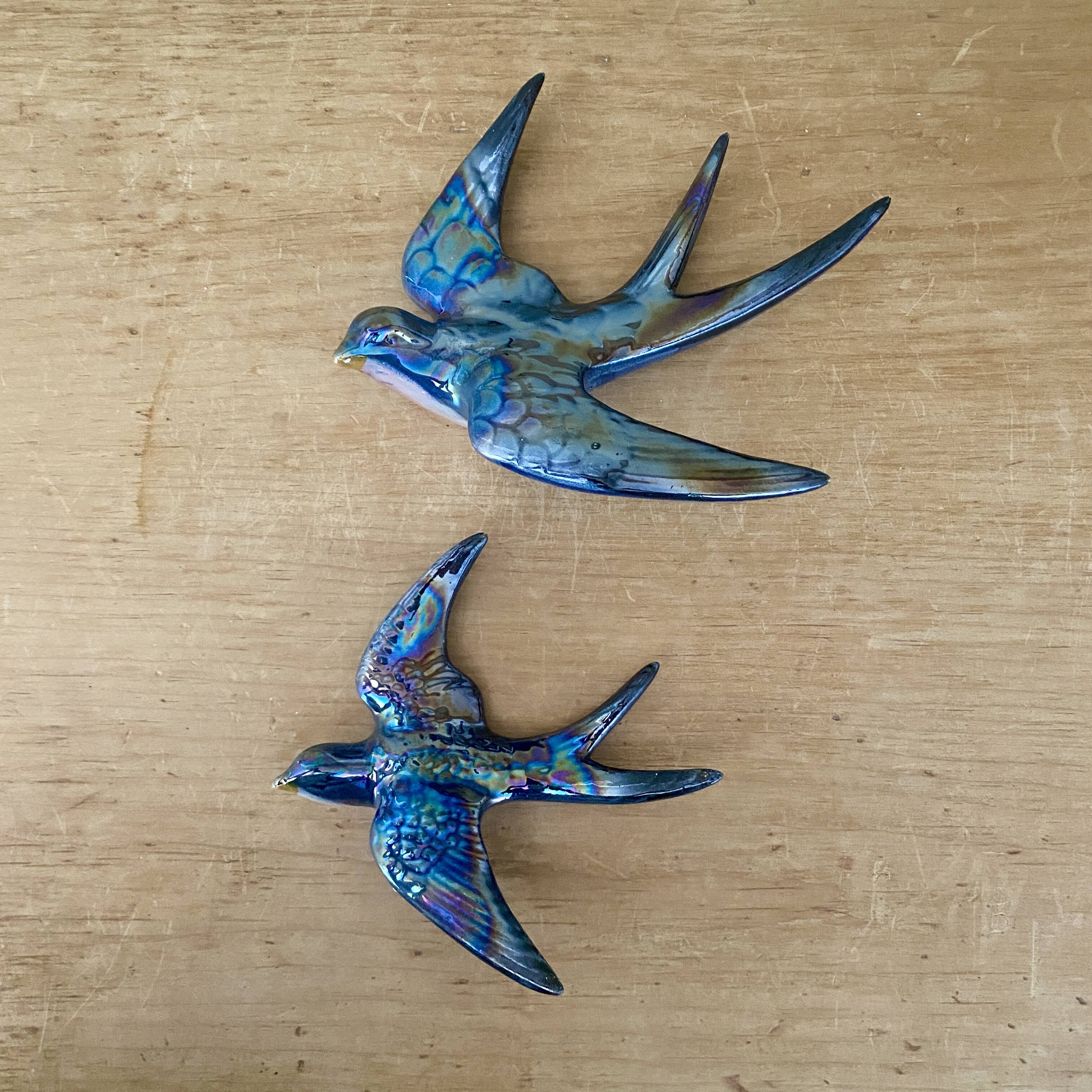 Set of 2 Vintage Ceramic Wall Swallows