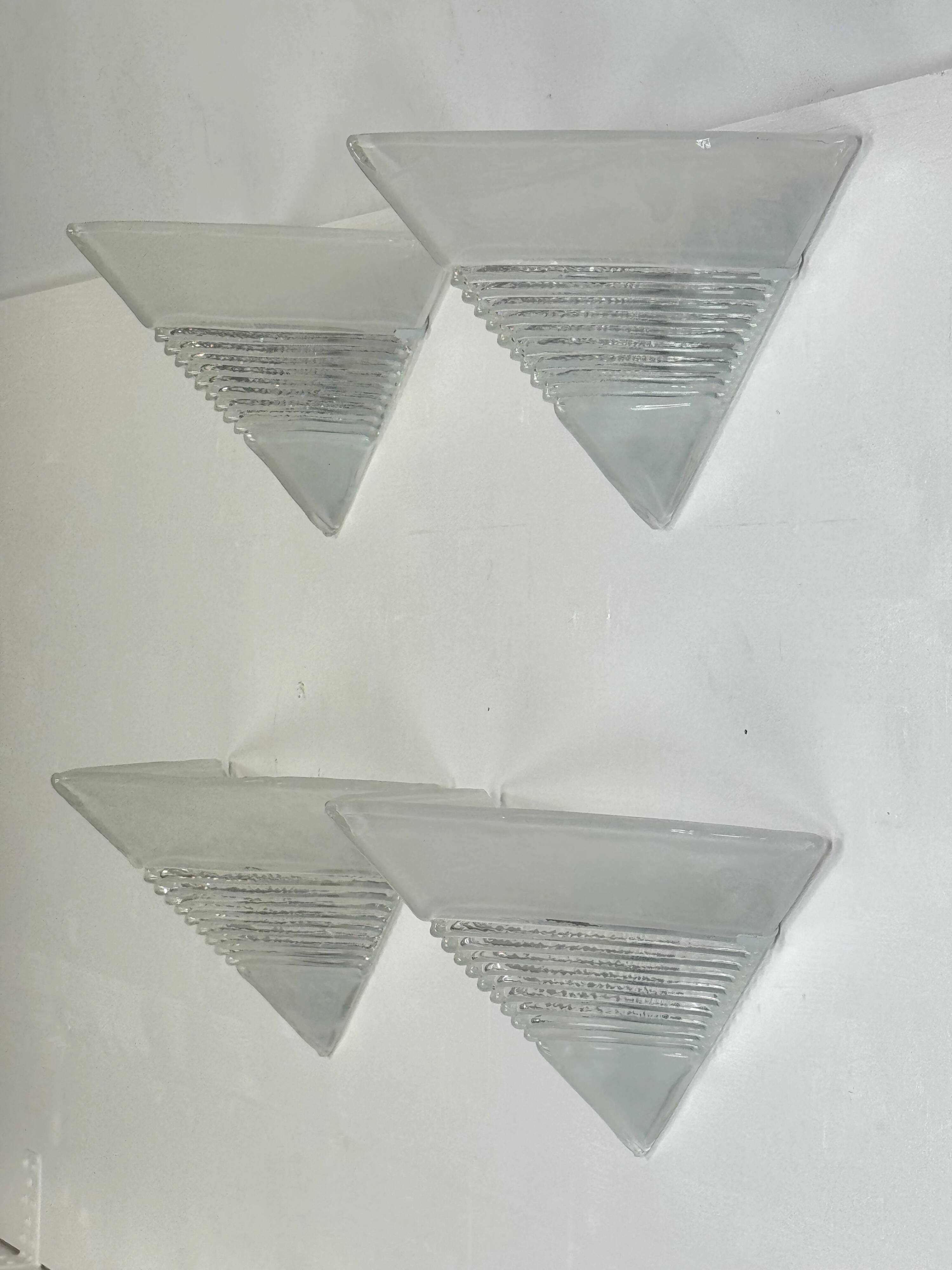 Postmodern Set of four large thick murano glass sconces by Mazzega. Italy 1980s