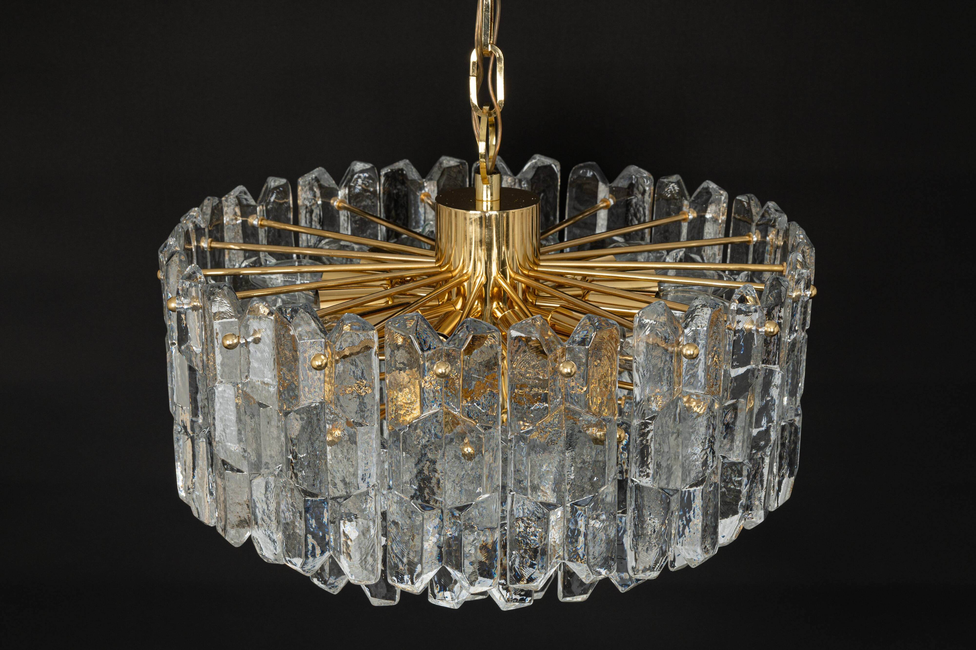 1 of 3 Palazzo chandelier in gilded brass and Murano glass, Kalmar, Austria, 1970s