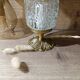 Chic retro table lamp in bronze, spindle glass Lumel, upcycled vintage