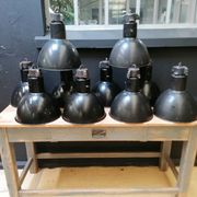 Industrial vintage factory pendant lamp, enamelled metal, 60s