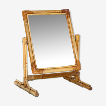 Miroir rotin sur pied pivotant - 27x34cm