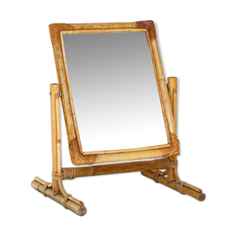 Miroir rotin sur pied pivotant - 27x34cm