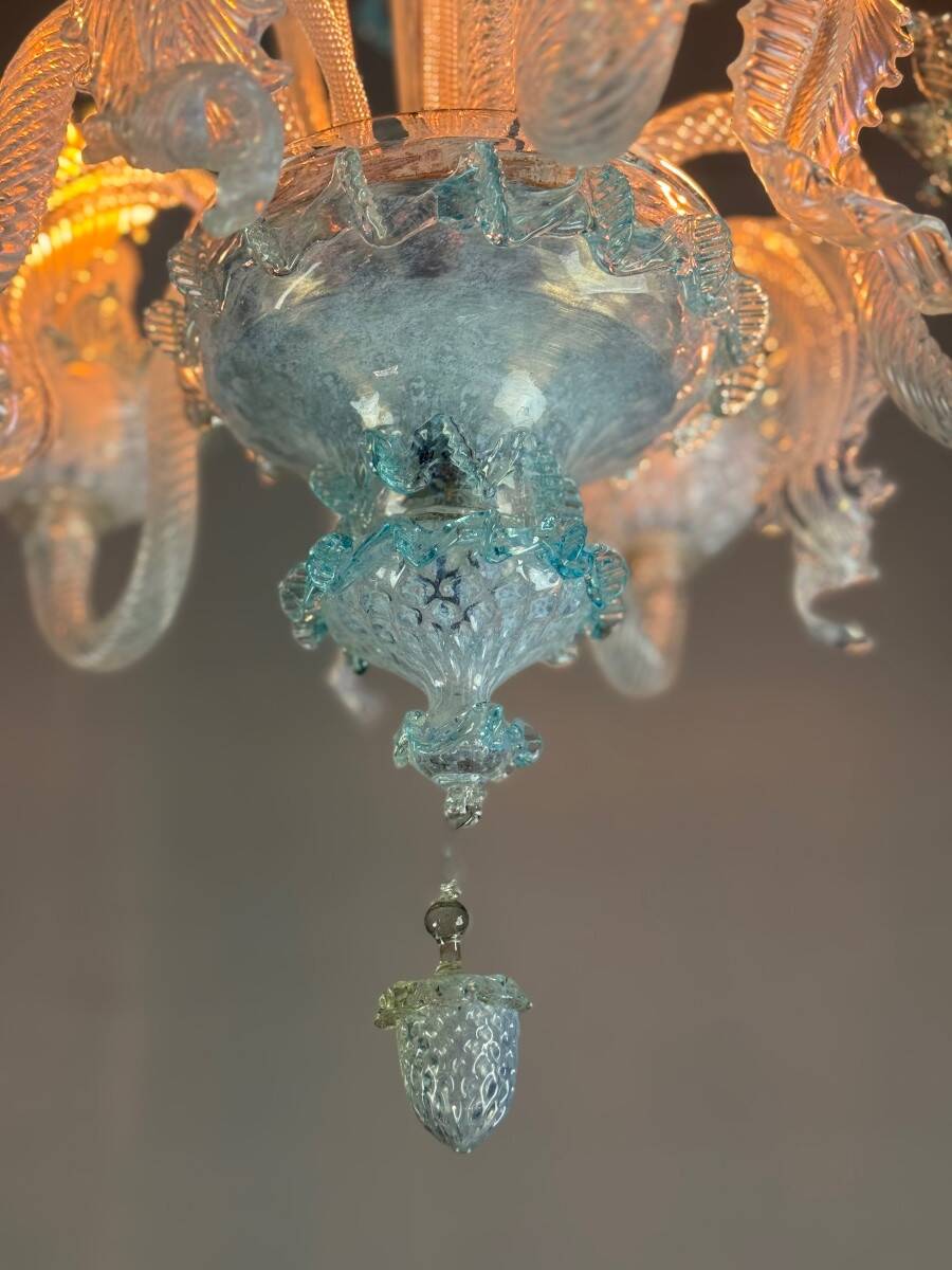 Venetian Murano Glass Chandelier in Shades of Blue, Circa 1950