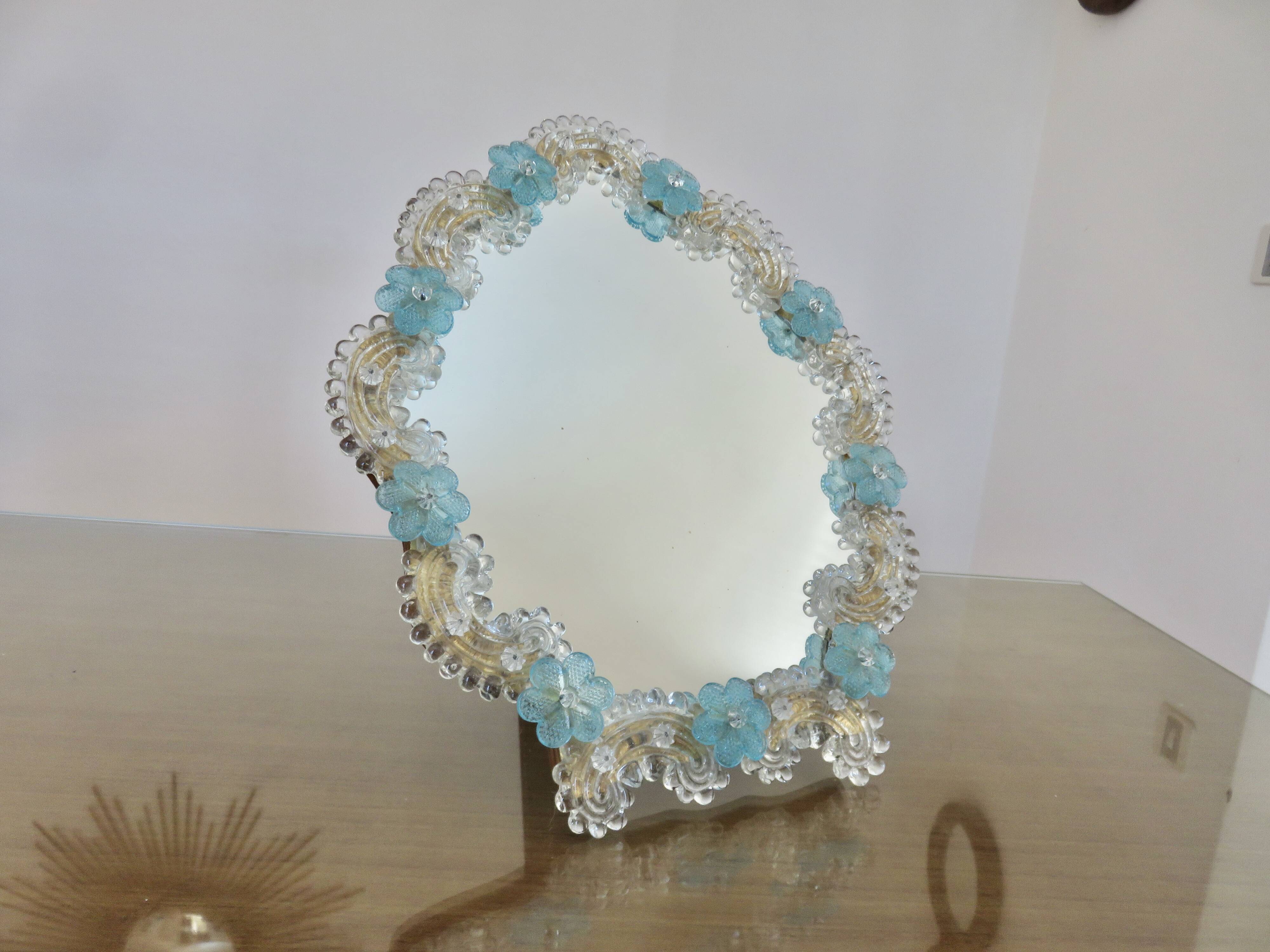 Venetian mirror made of Murano glass, for standing or hanging, 1950.