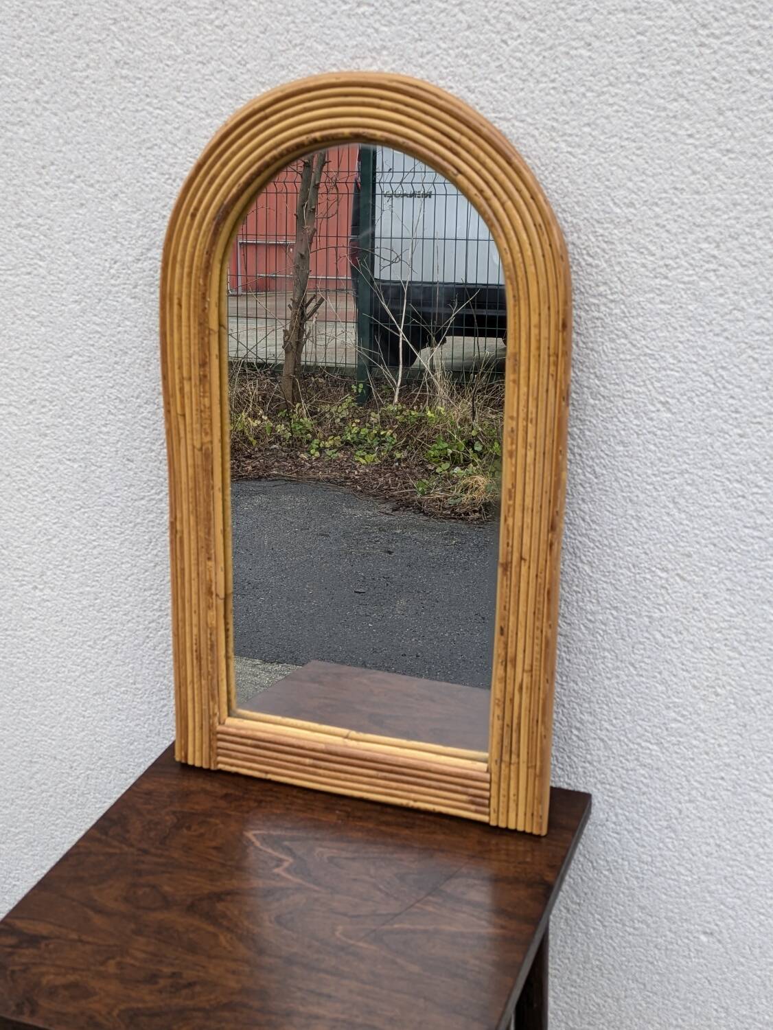 Vintage bamboo rattan mirror 1960 Italy