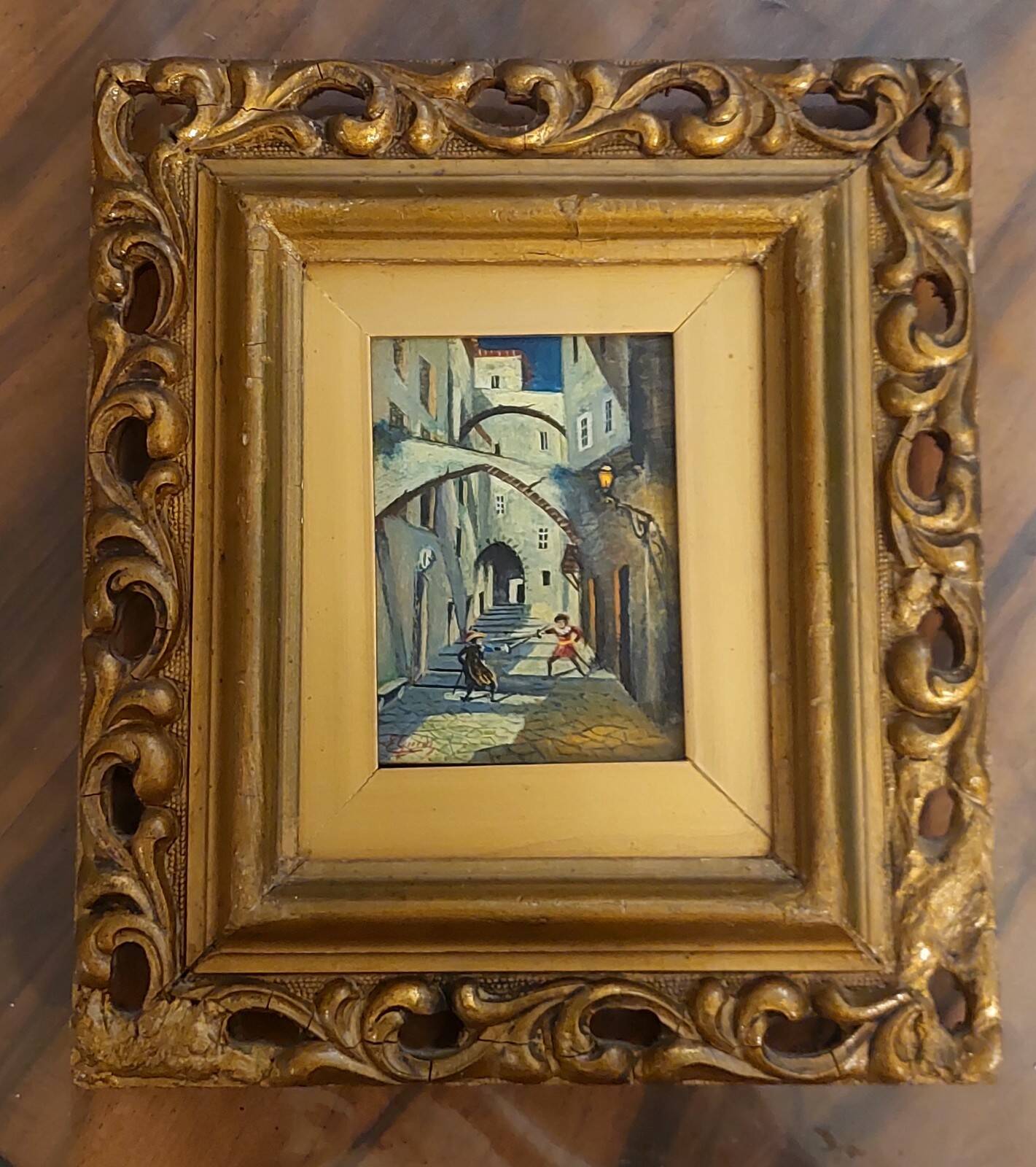 Small old painting oil on panel signed E. Guidi, frame