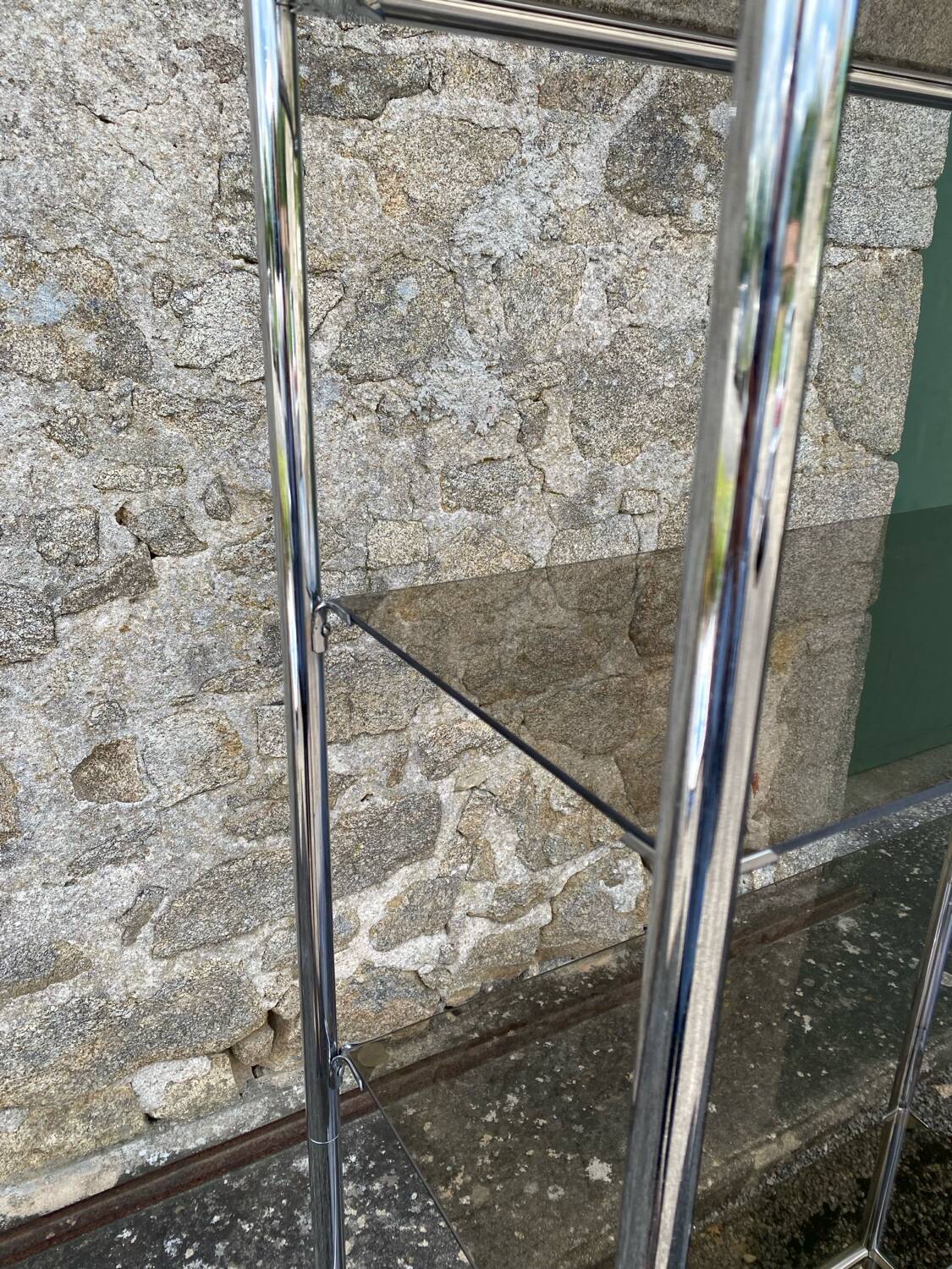 Vintage 1970s Rectangular Chrome High Shelf with 5 Smoked Glass Shelves