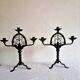 Pair of wrought iron candelabras. Mid-twentieth century.