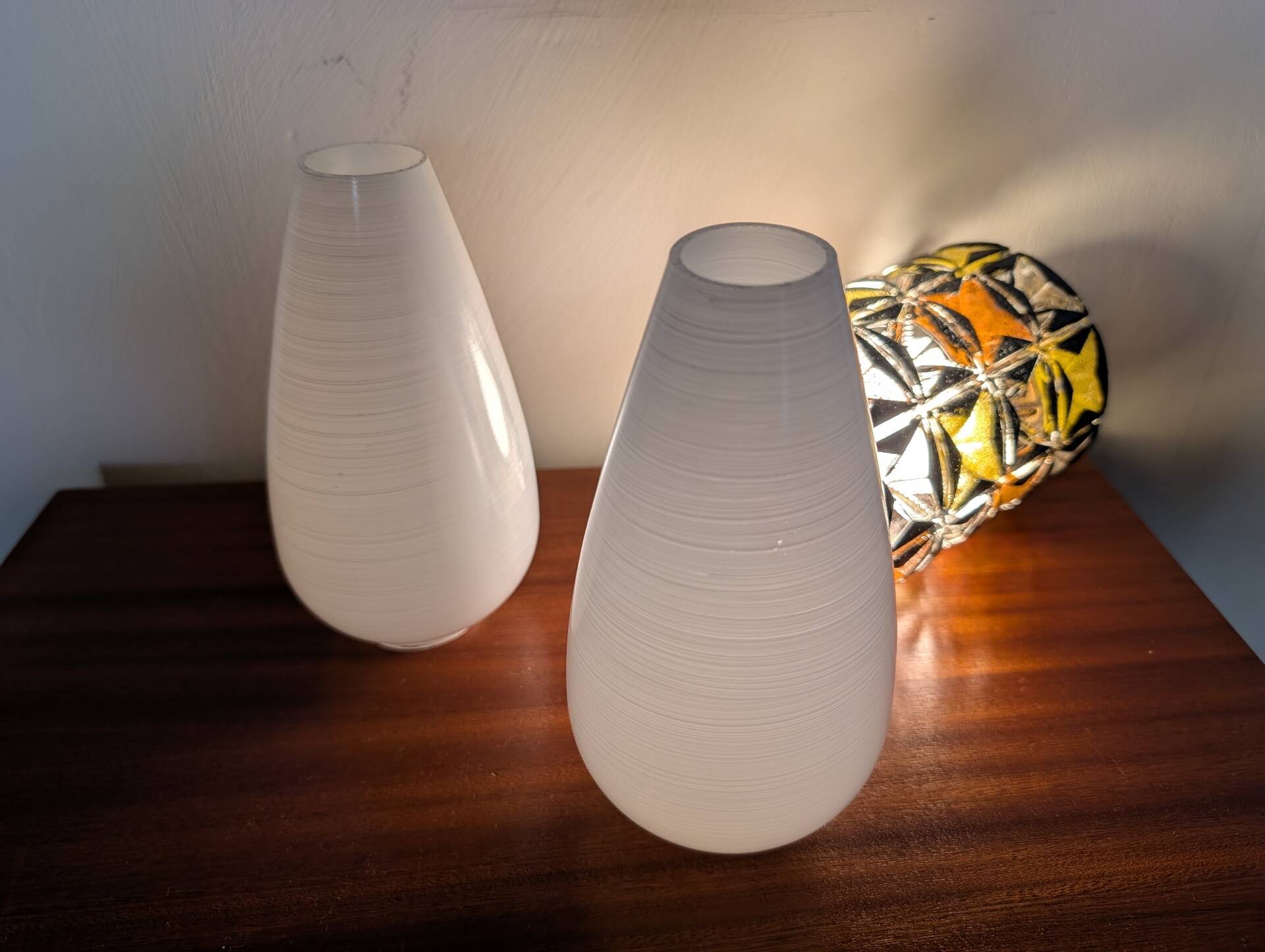 Pair of opaline glass tulip lamps, 1960s-70s