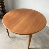 Scandinavian round teak table with extension
