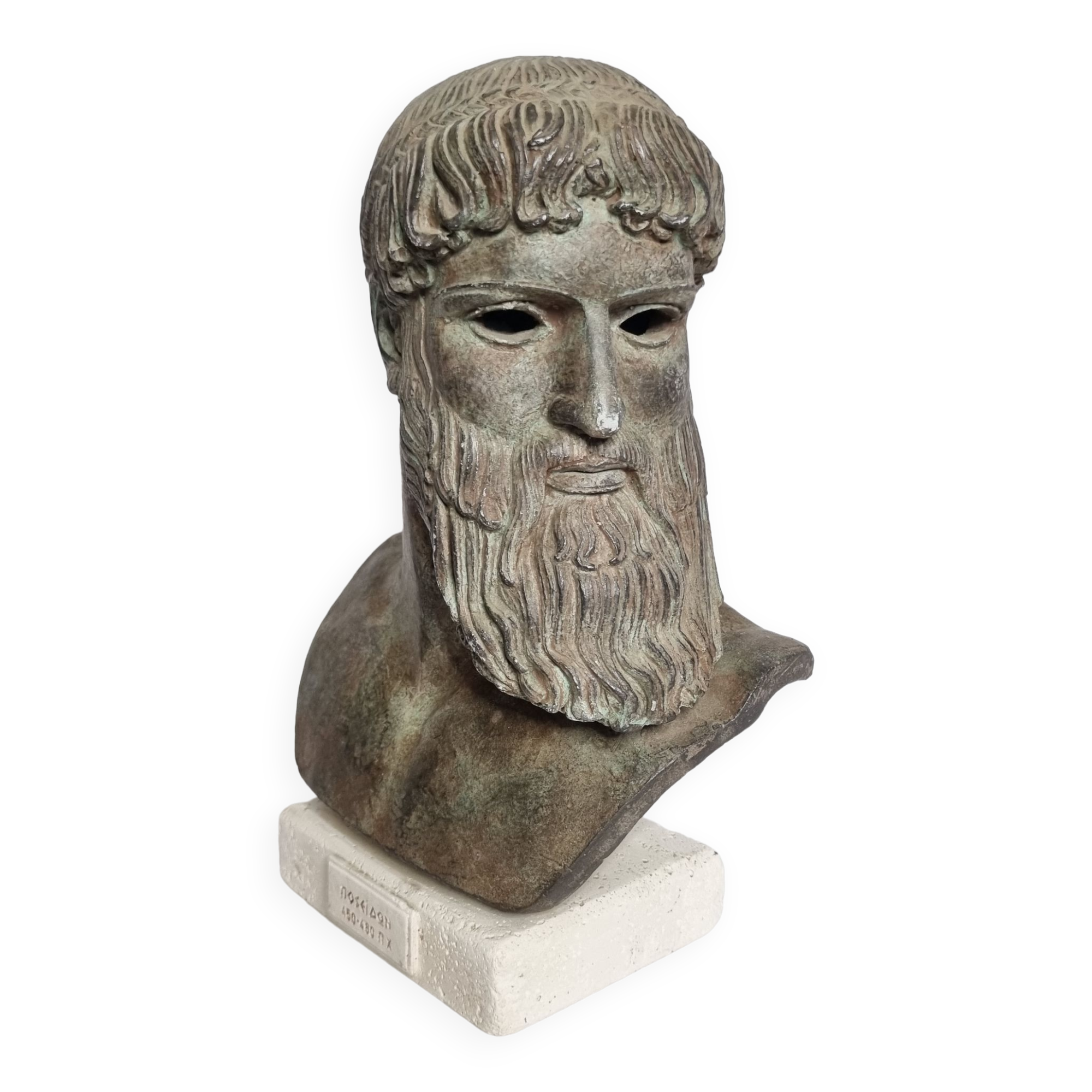 Bust of Poseidon in patinated plaster on plaster base,