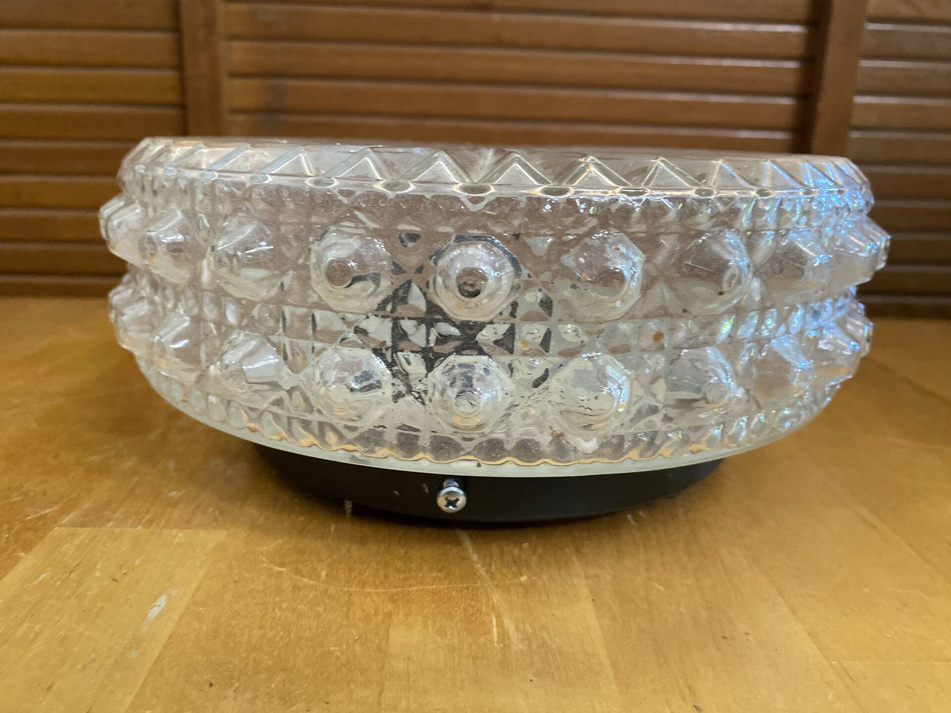 Vintage Black Metal Support + Moulded Glass Ceiling Light Fixture