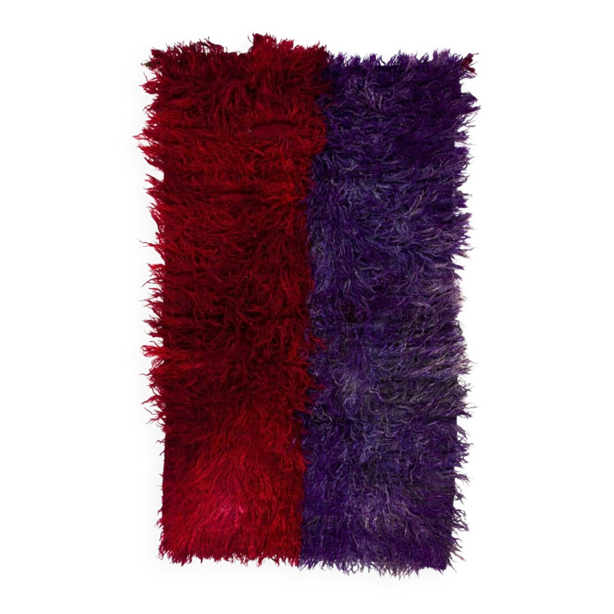 Vintage Hand-Knotted Turkish Tulu Rug in Red and Purple, 100% Mohair Wool