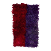 Vintage Hand-Knotted Turkish Tulu Rug in Red and Purple, 100% Mohair Wool