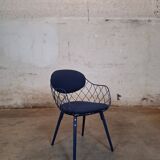 Magis Piña blue chair with metal frame and padded seat