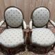 Pair of cabriole armchairs with medallion backs from the Louis XVI period, stamped OT.