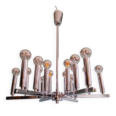 Lustre Space Age en métal chromé, 18 points lumineux, 1970