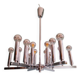 Chrome metal Space Age chandelier, 18 light points, 1970.