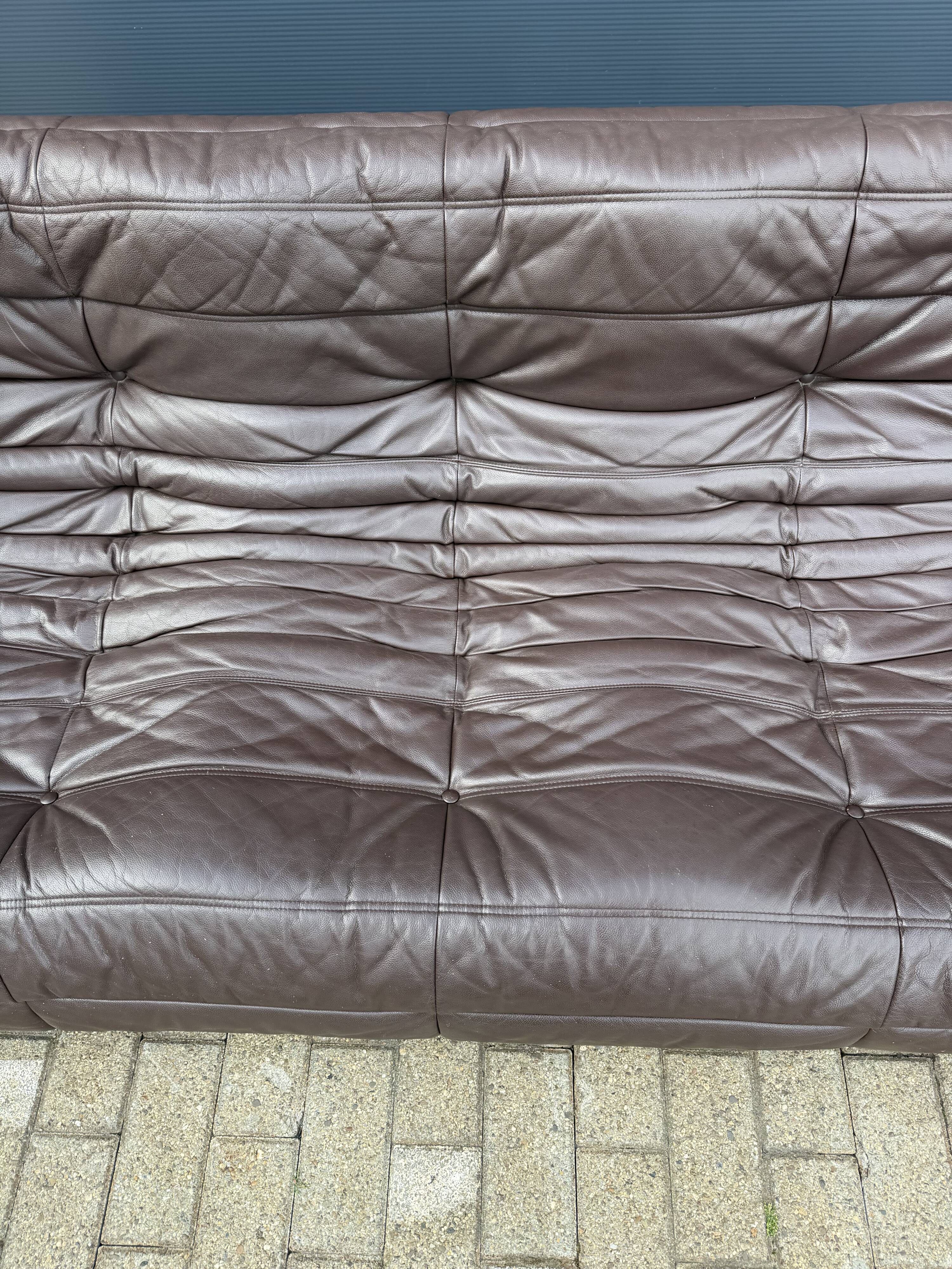 100% authentic Ligne Roset Togo 3-seater in chocolate brown original leather.