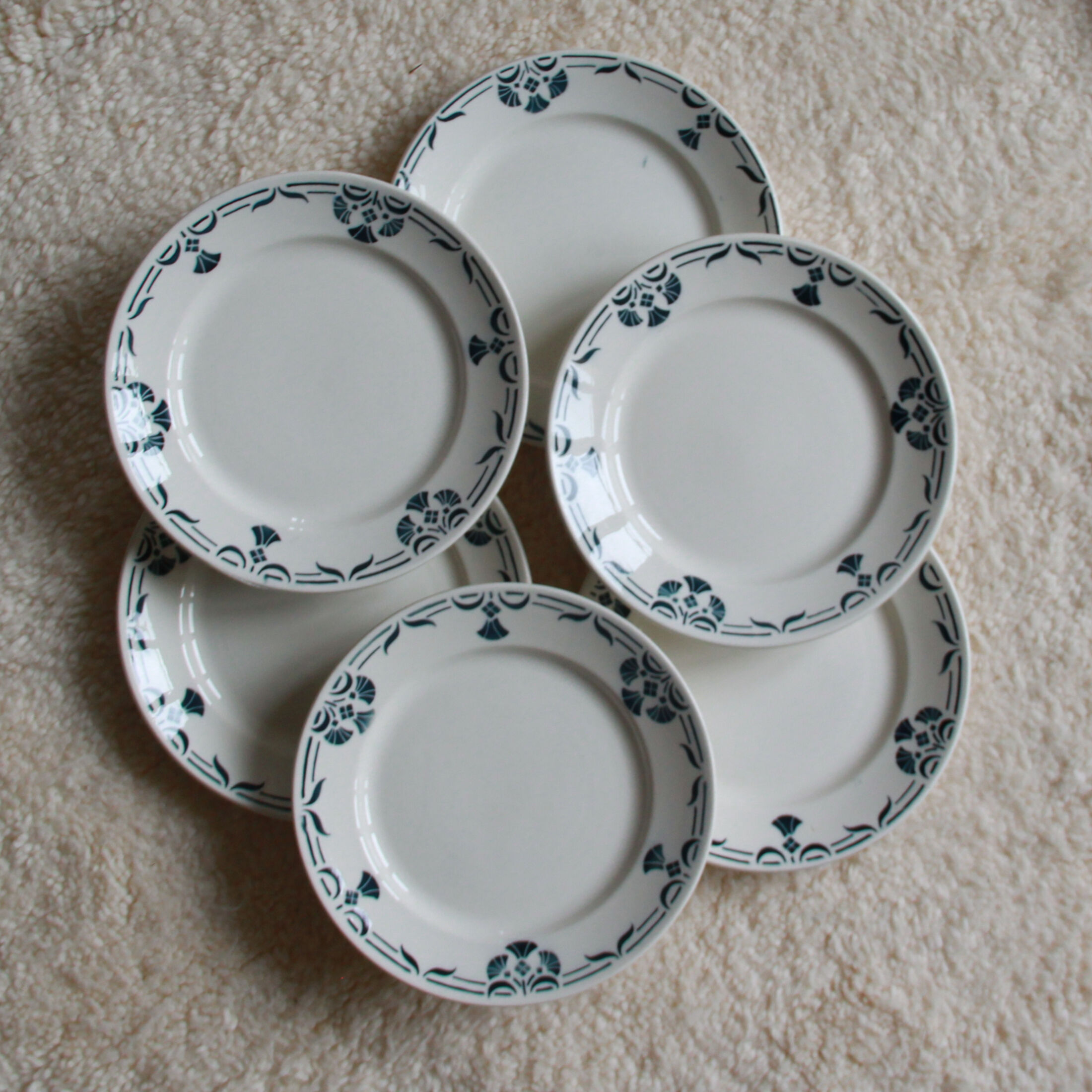 Set of 6 flat plates dark green garland old earthenware Badonviller Dinan