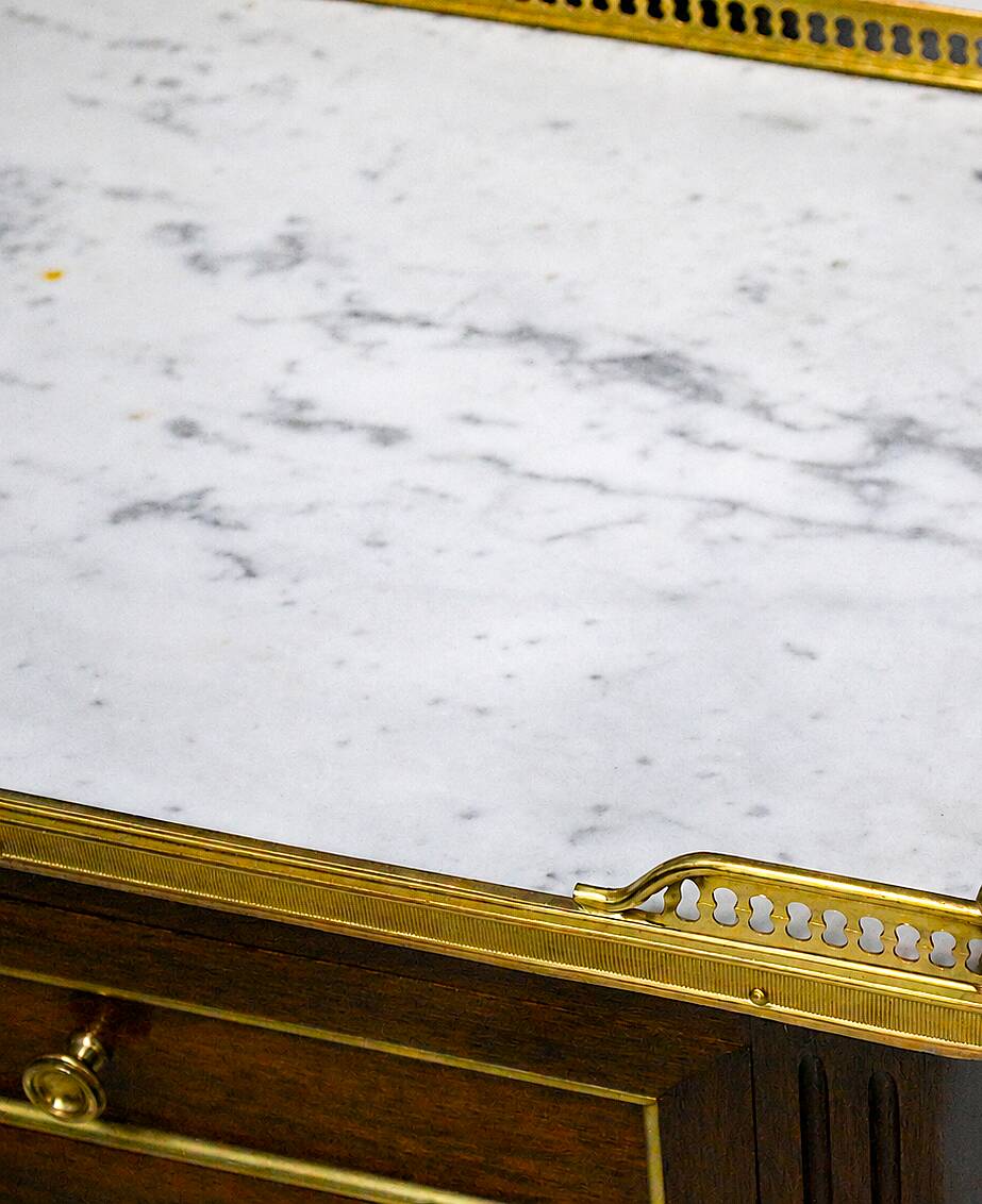 Pair of Louis XVI Style Nightstands with White Carrara Marble