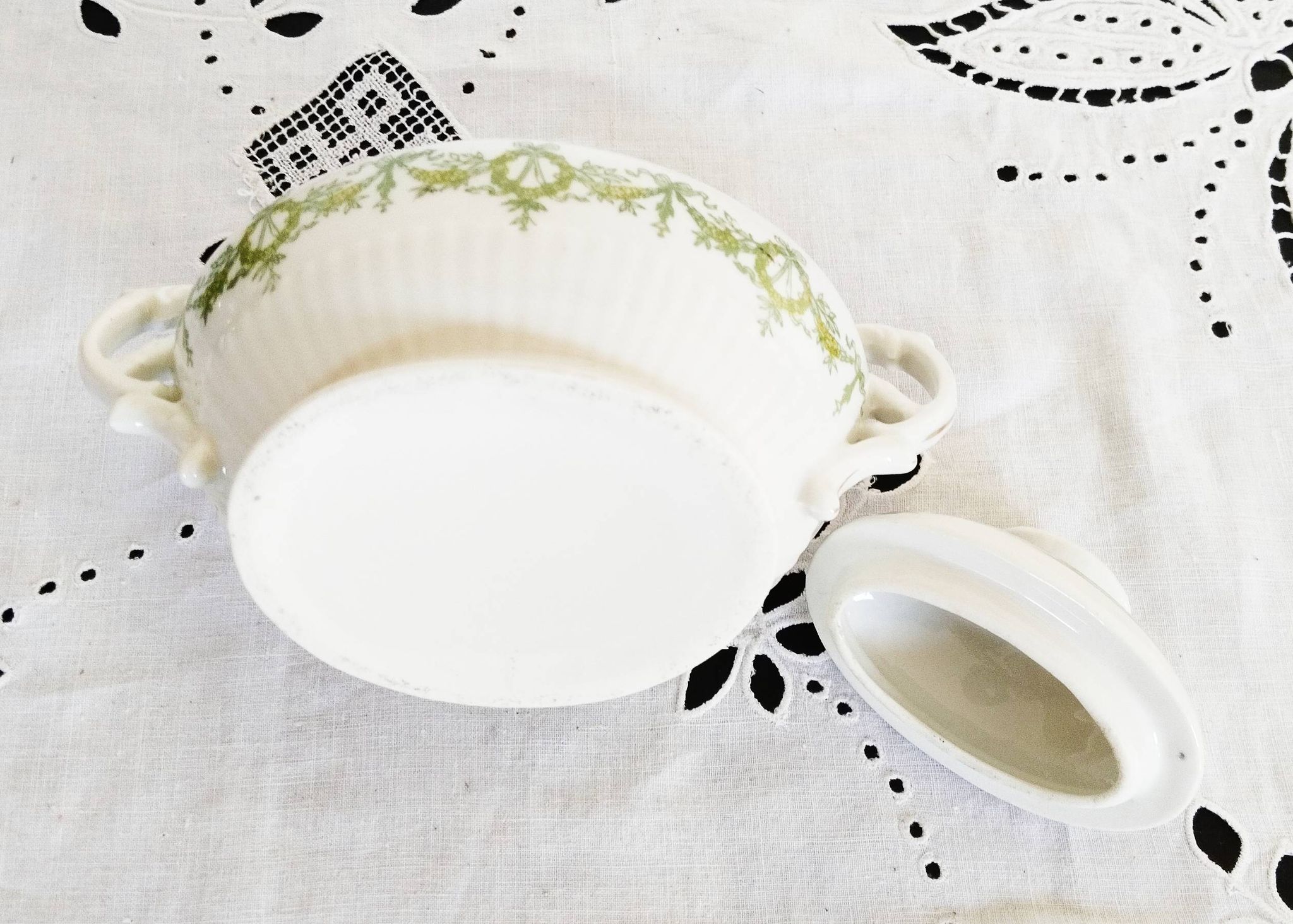 Antique green and gold English porcelain sugar bowl