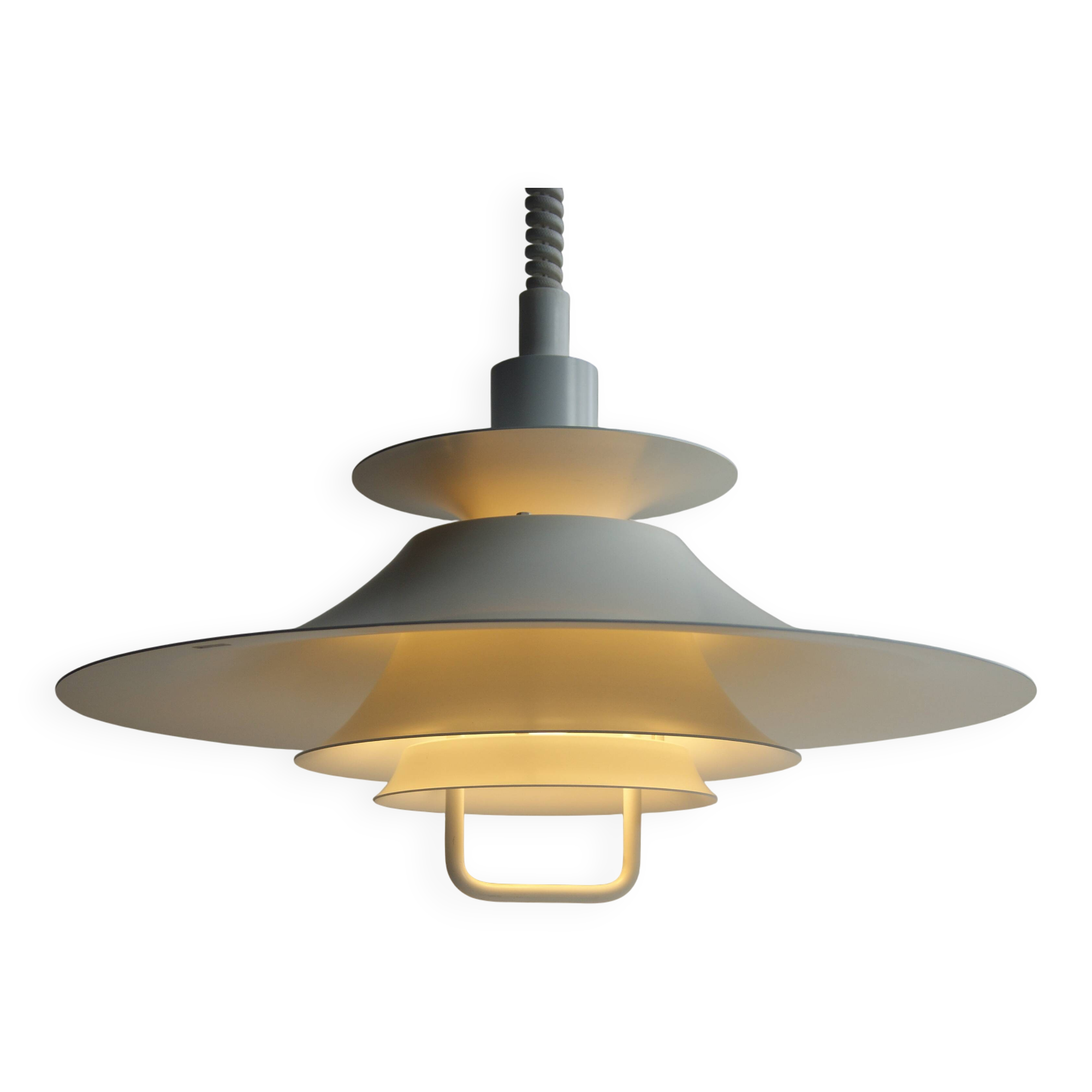 Large white mid-century modern pendant lamp - Frandsen Denmark - 1970s