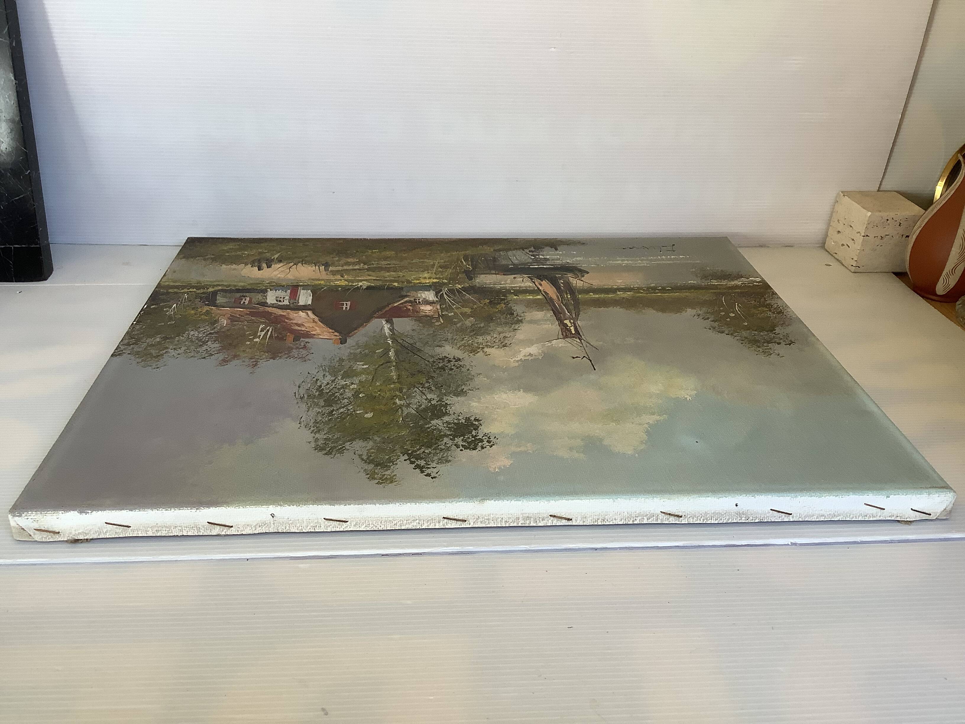 Dutch landscape painting oil on canvas signed