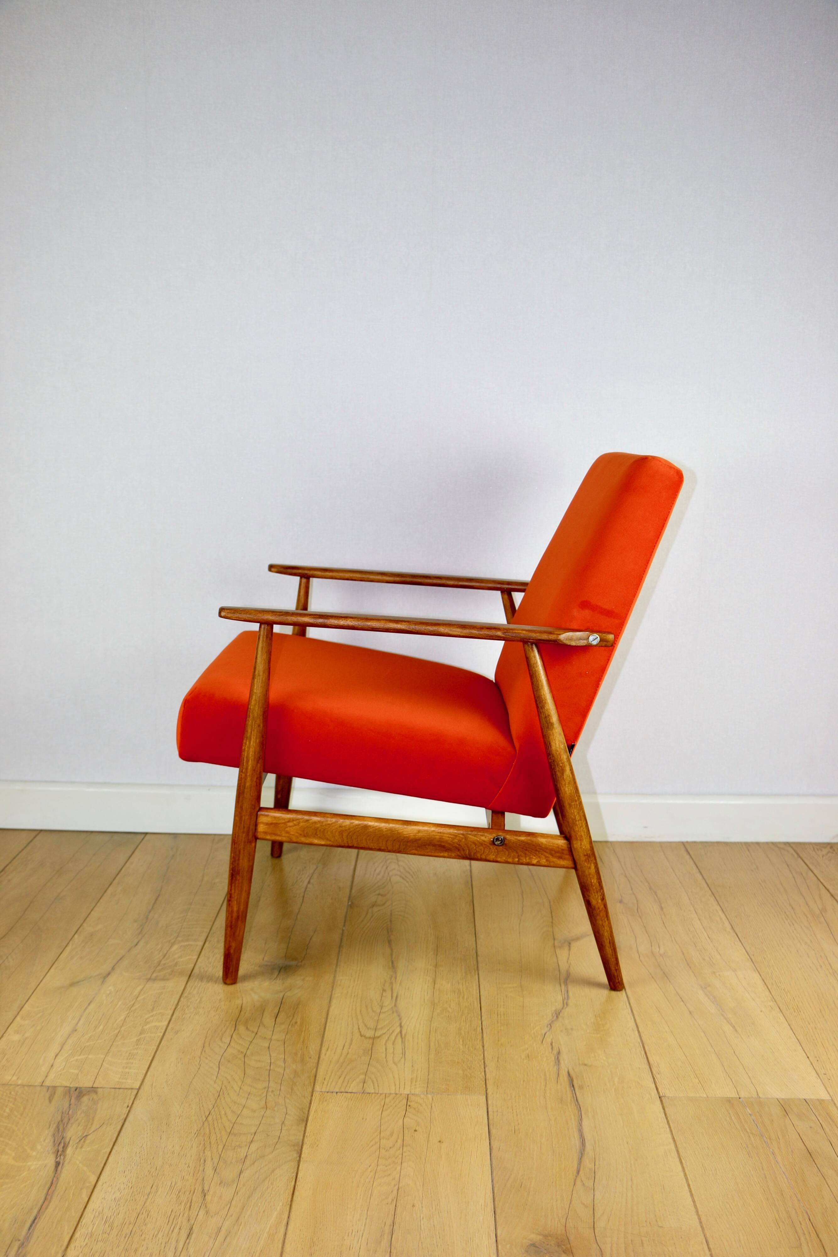 Armchair 'Lis', 1970s design by Henryk Lis, orange - 2 pieces available
