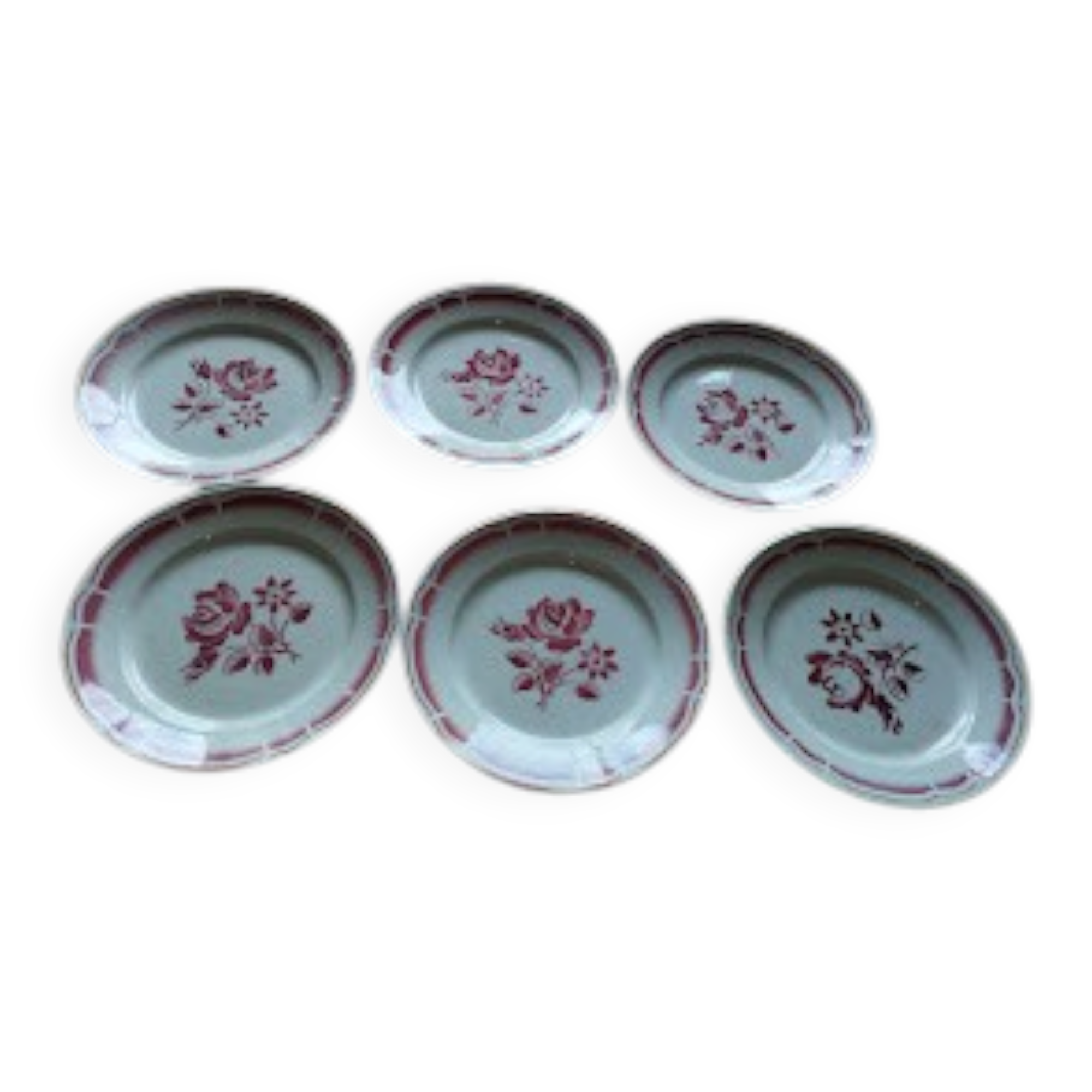 Set of 6 antique Badonviller flat plates in decorated earthenware.