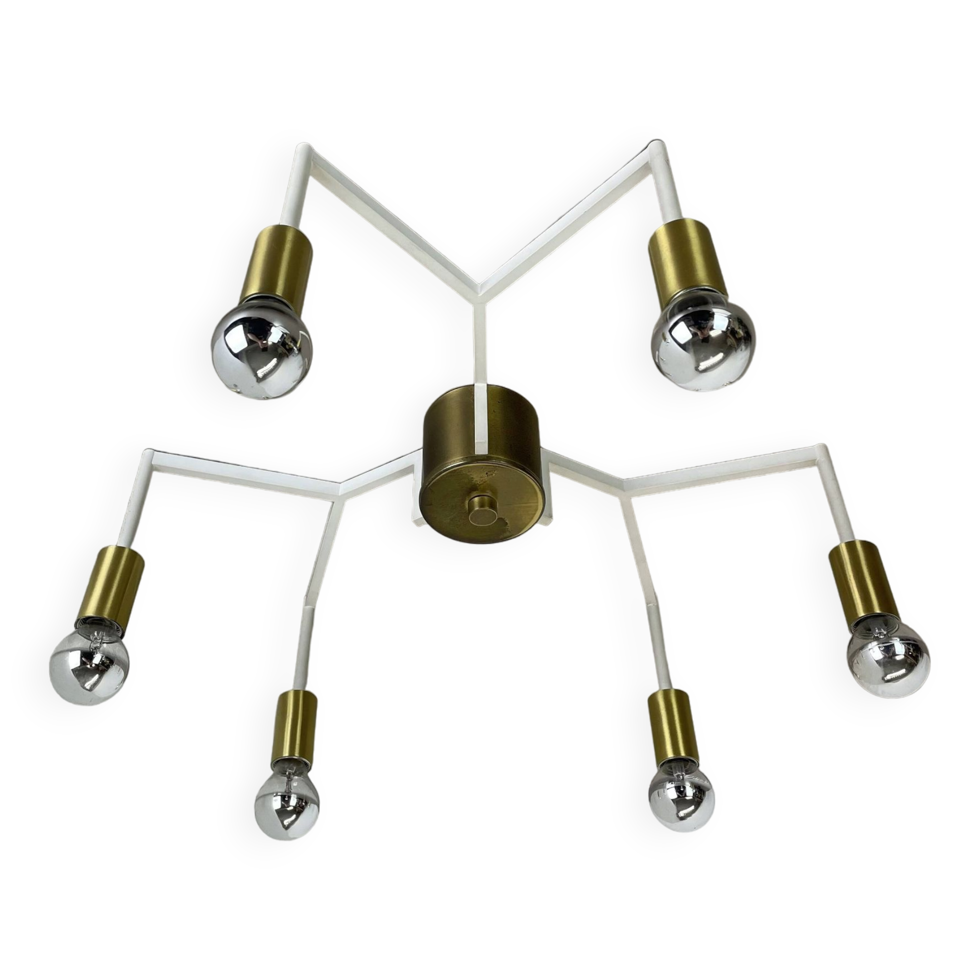 Large brass italian cubic sputnik ceiling light flush mount, italy, 1960s