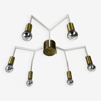 Large brass italian cubic sputnik ceiling light flush mount, italy, 1960s