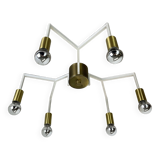 Large brass italian cubic sputnik ceiling light flush mount, italy, 1960s
