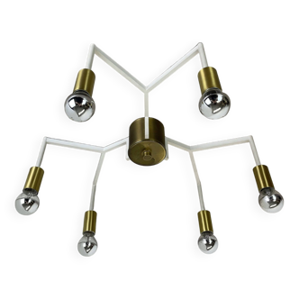 Large brass italian cubic sputnik ceiling light flush mount, italy, 1960s