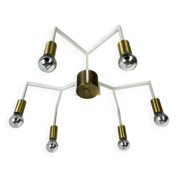 Large brass italian cubic sputnik ceiling light flush mount, italy, 1960s
