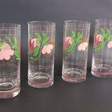 Carafe and four glasses in painted crystal, Hartzviller crystal factory, 1970